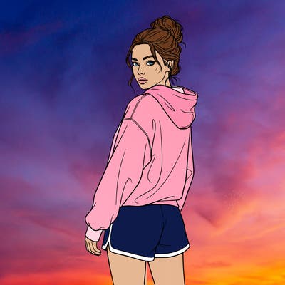 a cool girl with a lose bun and an overside hoodie and short shorts that also is lose