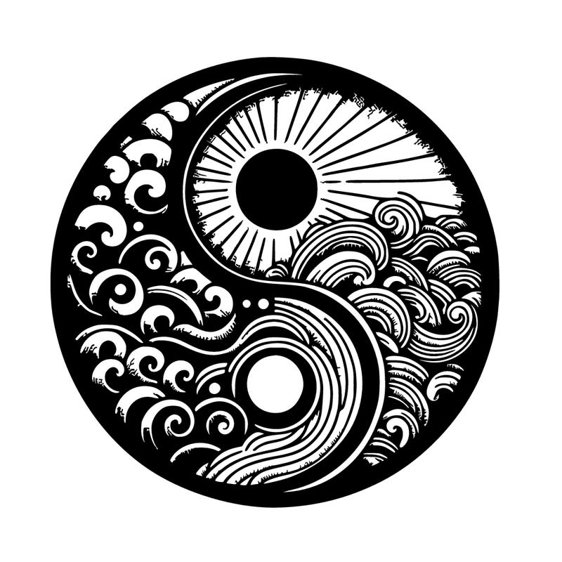 yin yang artistic, creative, japanese engraving style, fine art