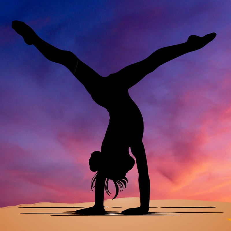 realistic gymnastic hand stand girl in four splits