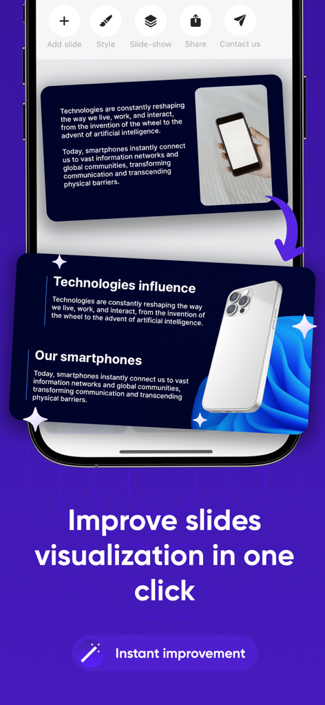 Before and after comparison of a presentation slide improved using Slidey AI visualization tool