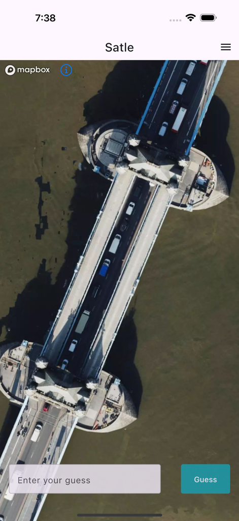 A satellite view of Tower Bridge in London featured as a daily puzzle in the Satle geography game.