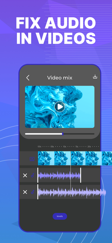 Audio Editor - AudioLab, Mixer - Audio Editor AudioLab interface showing multitrack timeline to fix audio in videos.