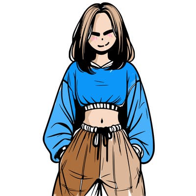 realistic girl faceless with baggy pants and a crop top