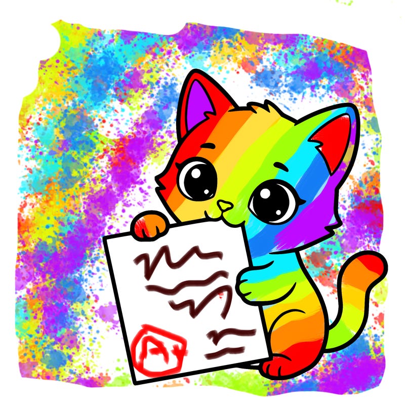 a small cat with a blank sheet of paper in its hand. the cat is sooooooo cute!