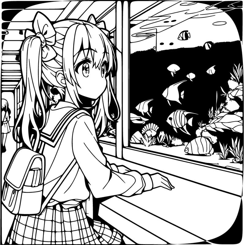 anime girl at the aquarium