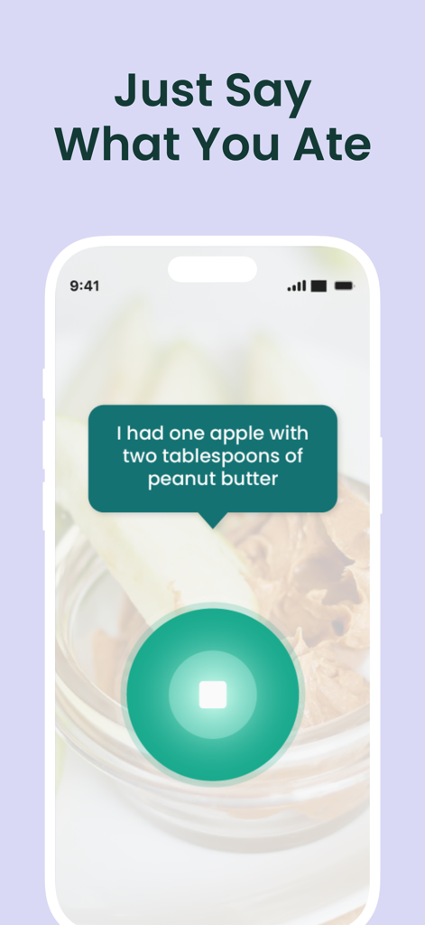 aqron: AI Calorie Counter - Voice food logging interface in the aqron AI calorie counter app.