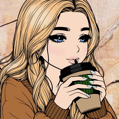 realistic girl drinking coffee