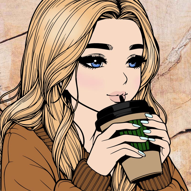realistic girl drinking coffee