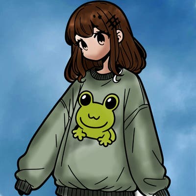 girl wearing frogging sweatshirt
