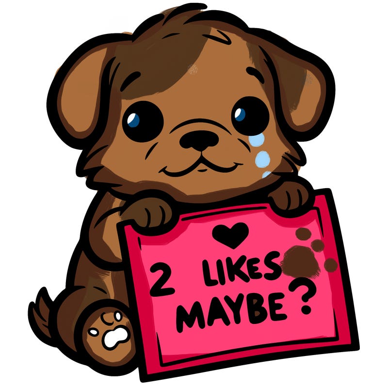 a puppy holding a sign that says 2 likes maybe?