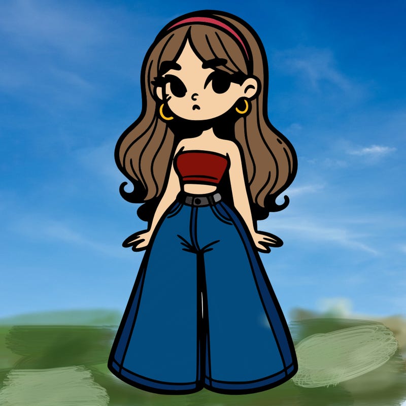 girl in crop top and bell-bottoms