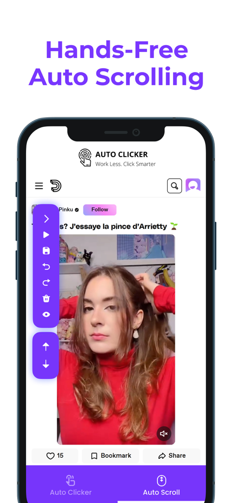 Interface showing the hands-free auto scrolling feature on a mobile video feed