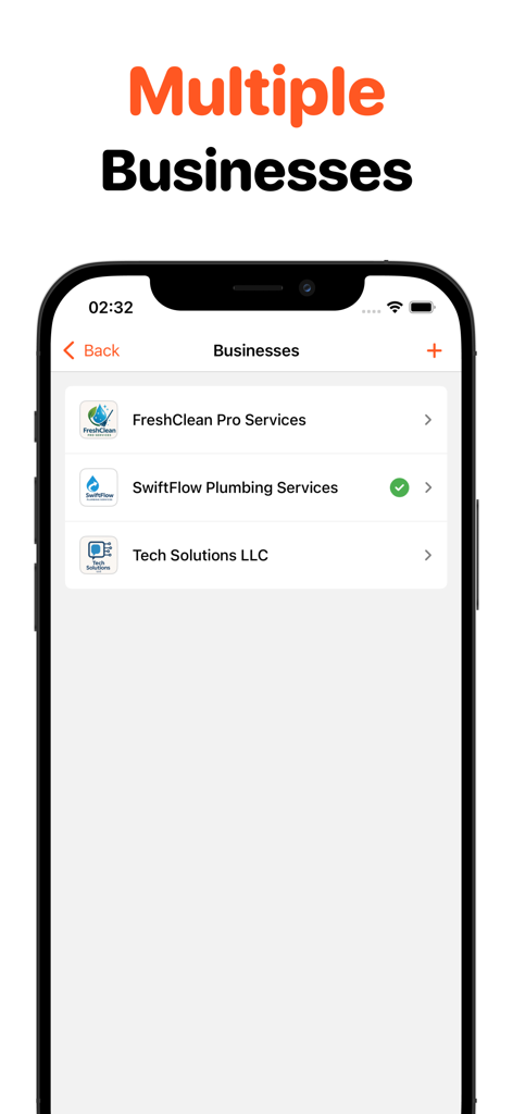Easy Invoice Maker • Estimate - Screen showing multiple business profiles in the Easy Invoice Maker app