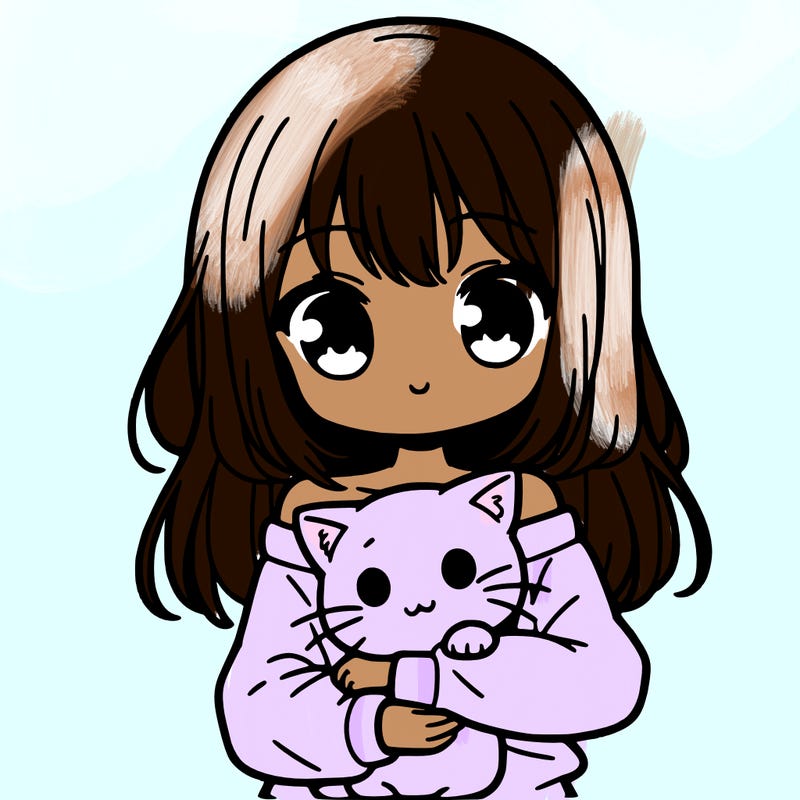 cute anime girl holding a cat