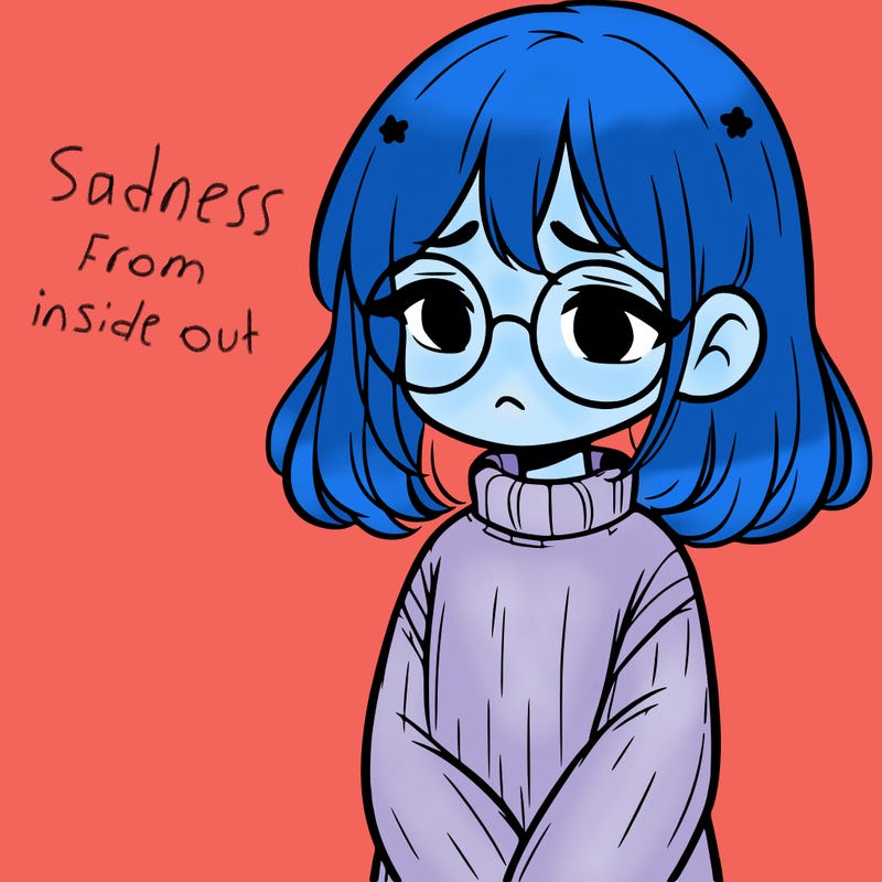 sad girl with glasses in a sweater
