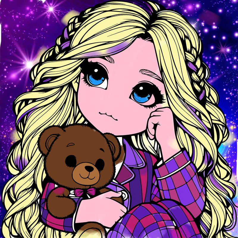 realistic girl with a teddy bear in pajamas