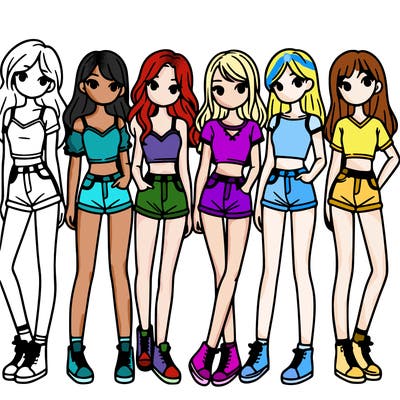 a group of girls wearing crop tops and shorts