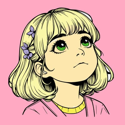 realistic girl looking up