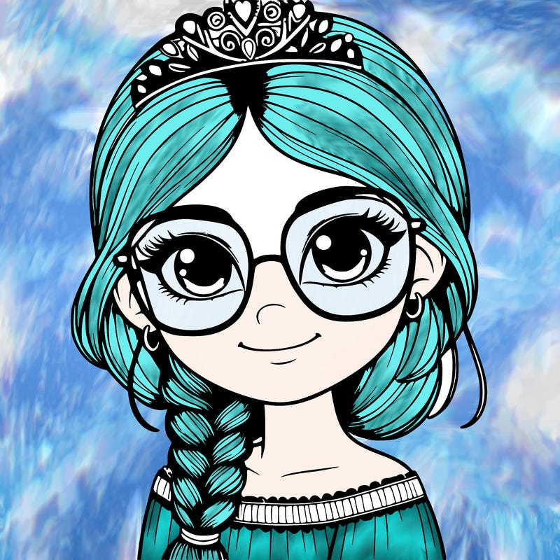 a girl with one braid and glasses who is a princess realistic