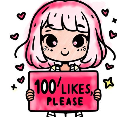 a girl with a sign saying 100 likes, please