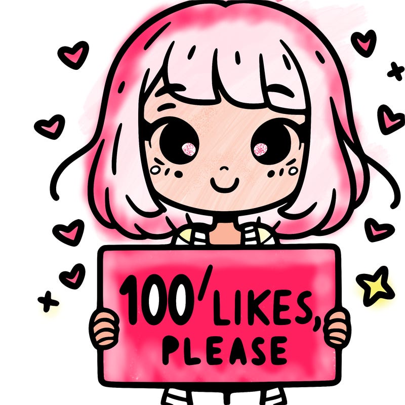 a girl with a sign saying 100 likes, please