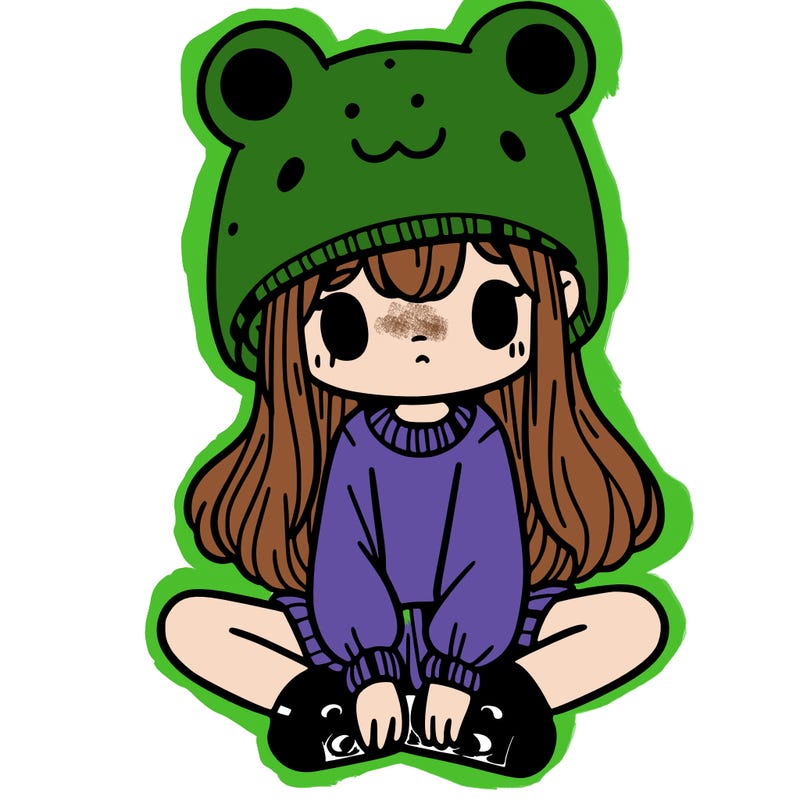 a girl wearing a frog hat and some frog socks