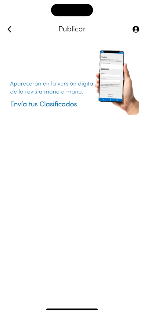 Mano a Mano Revista - Interface to publish classified ads in the Mano a Mano Revista mobile app.