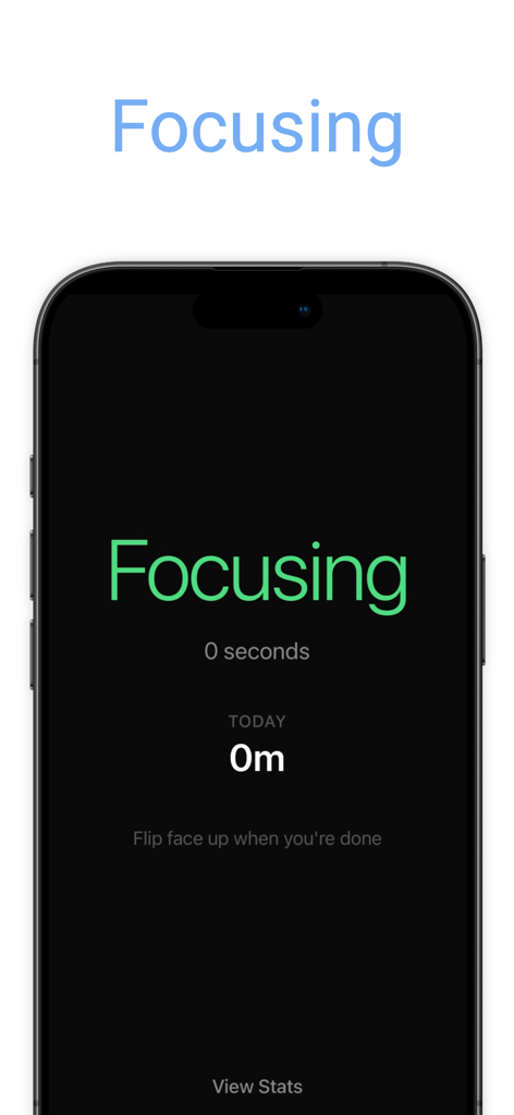 Screenshot of the Flip to Focus app showing an active focusing session with a simple dark interface.