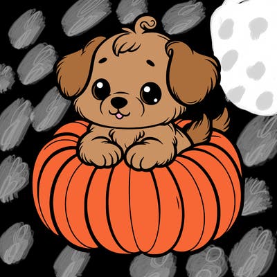 cute little puppy in a pumpkin