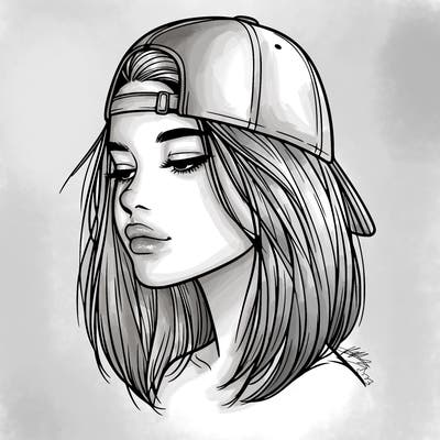 realistic  girl with a backwards hat