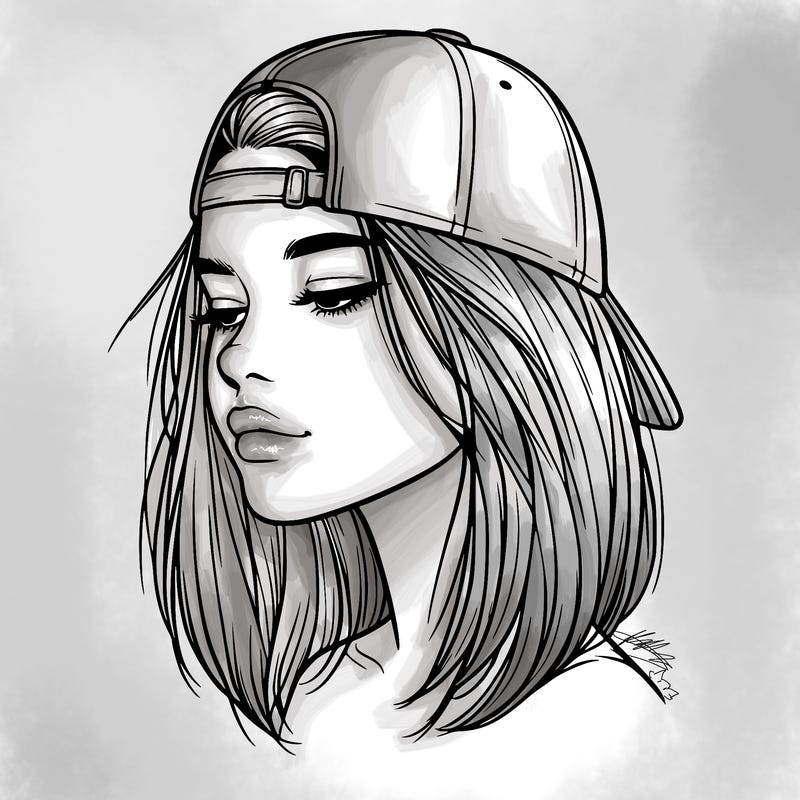 realistic  girl with a backwards hat