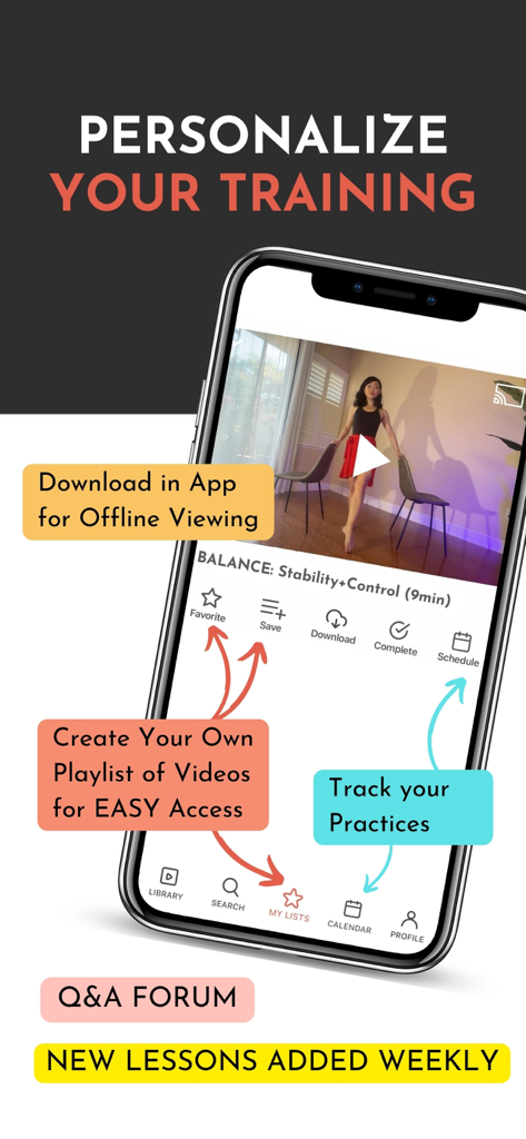 Hips+Heels: Latin Dance Basics - Smartphone display of the Hips and Heels app highlighting personalized dance training features