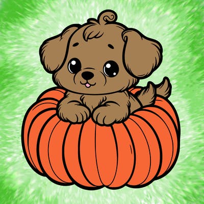 cute little puppy in a pumpkin