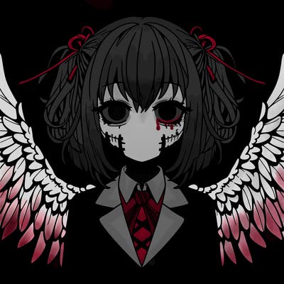 anime creepy adult woman with wings