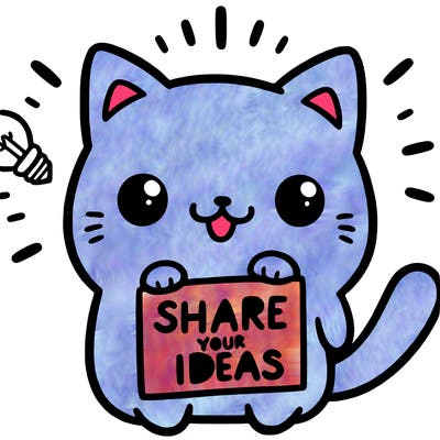a cute cat saying share your ideas
