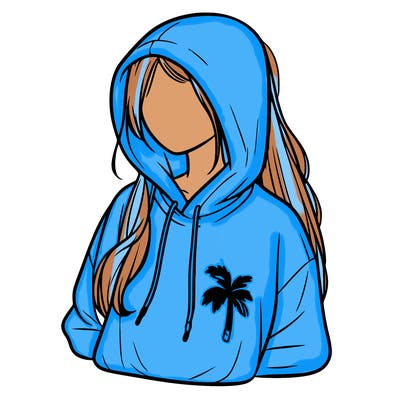 pink palm puff hoodie on realistic girl