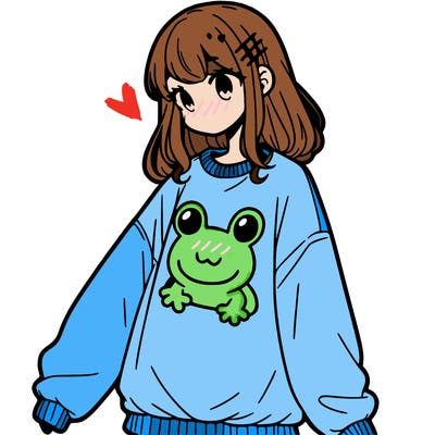 girl wearing frogging sweatshirt