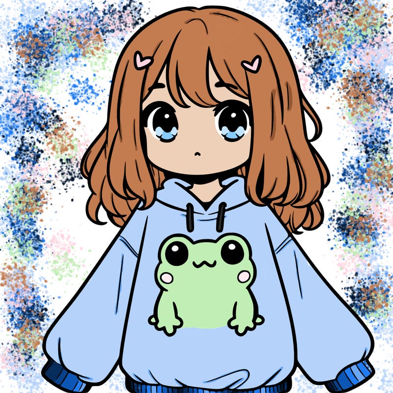 girl wearing frogging sweatshirt