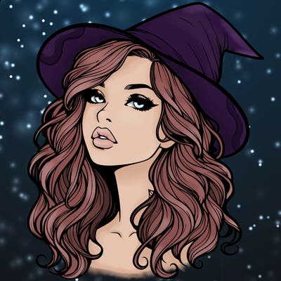 realistic witch girl with wavy hair and lips