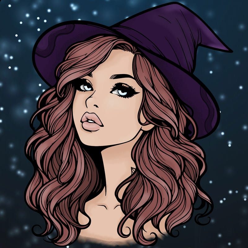 realistic witch girl with wavy hair and lips
