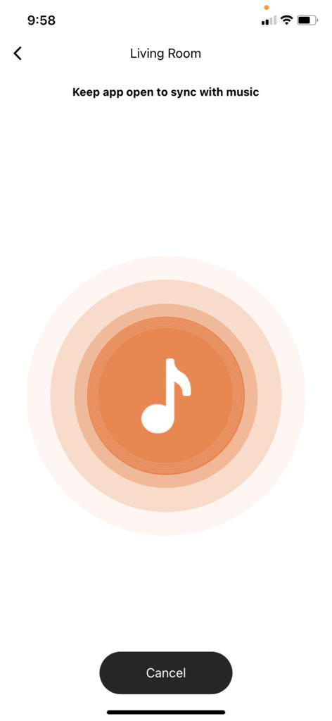 SYLVANIA Smart WiFi app music synchronization screen for living room lighting