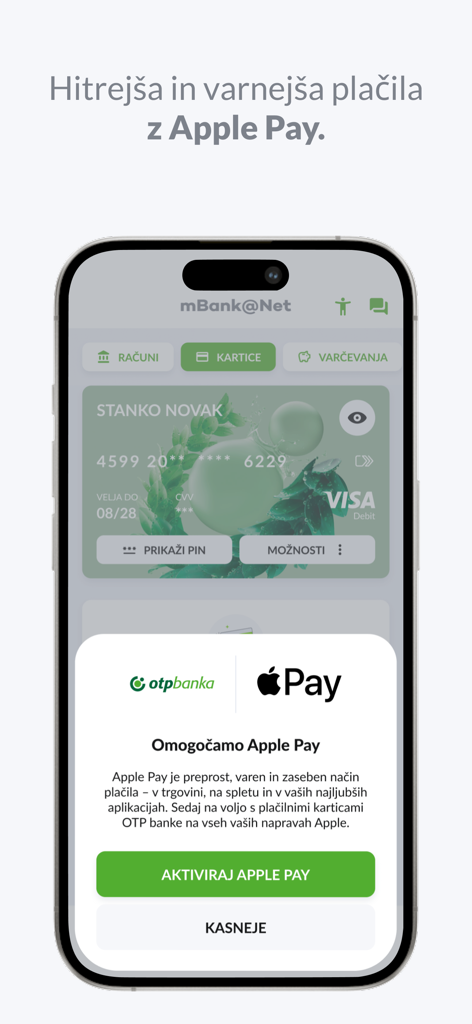 mBank@Net - mbank-net mobile banking app screen showing apple pay activation for a visa debit card