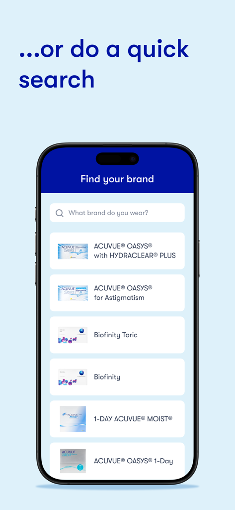 1-800 Contacts - Search interface for contact lens brands in the 1-800 Contacts app