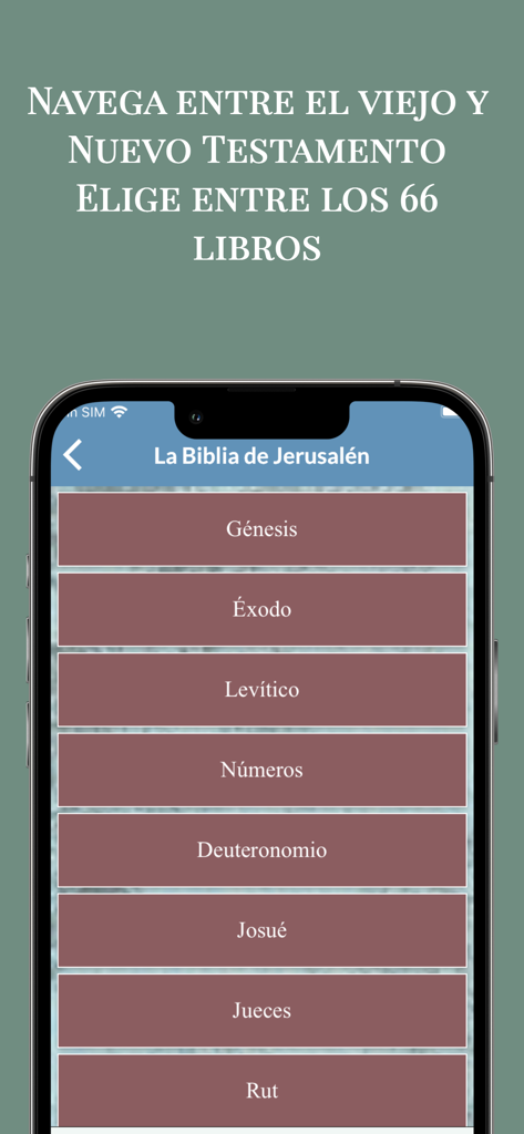 La Biblia de Jerusalén - Pantalla de navegacion de la Biblia de Jerusalen con lista de libros del Antiguo Testamento