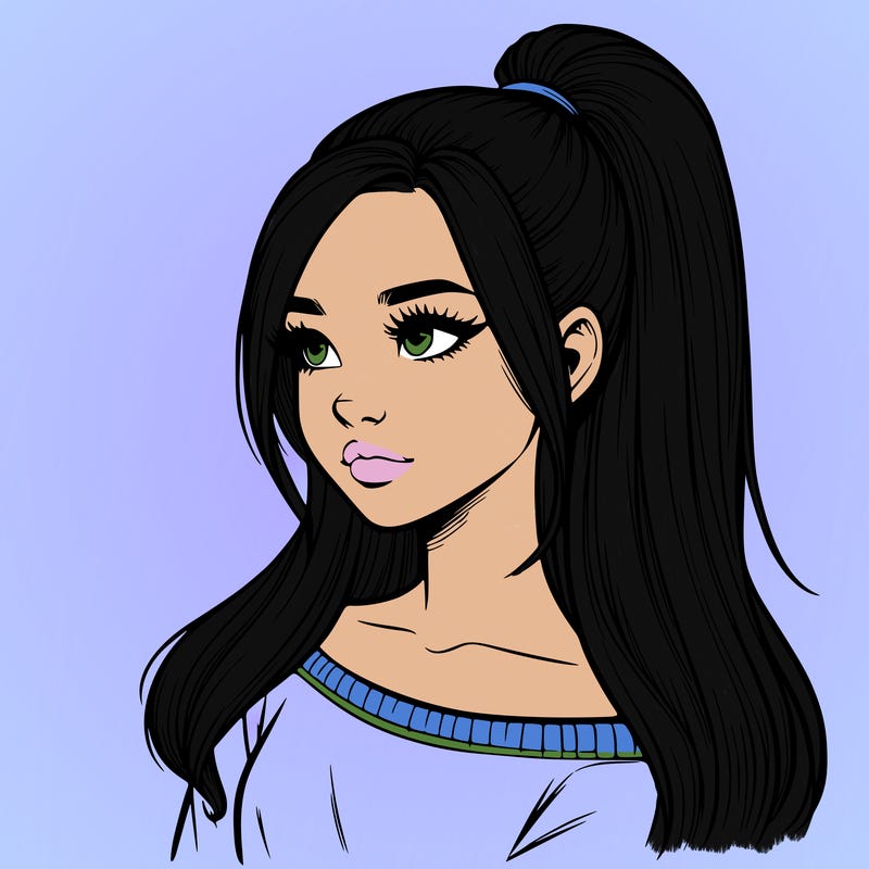 realistic girl with a high ponytail