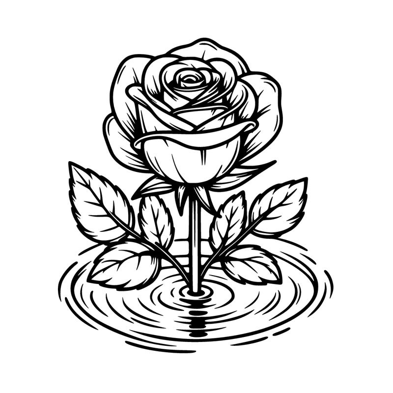 realistic single rose in water