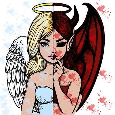 realistic angel half demon