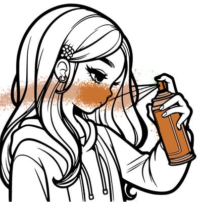 a realistic girl spray painting