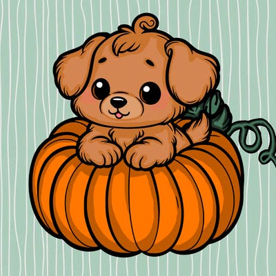 cute little puppy in a pumpkin
