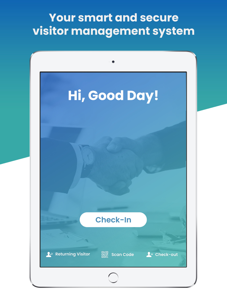 CoReceptionist - Visitor Kiosk - iPad display of CoReceptionist visitor management system with check-in button